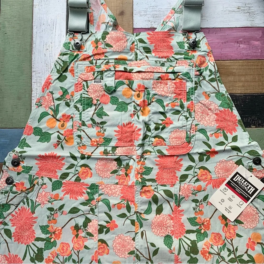 NWT Duluth XXL x31L Heirloom Gardening Bib Overalls Mint Summer Dahlia Bibs Farm - Picture 6 of 9